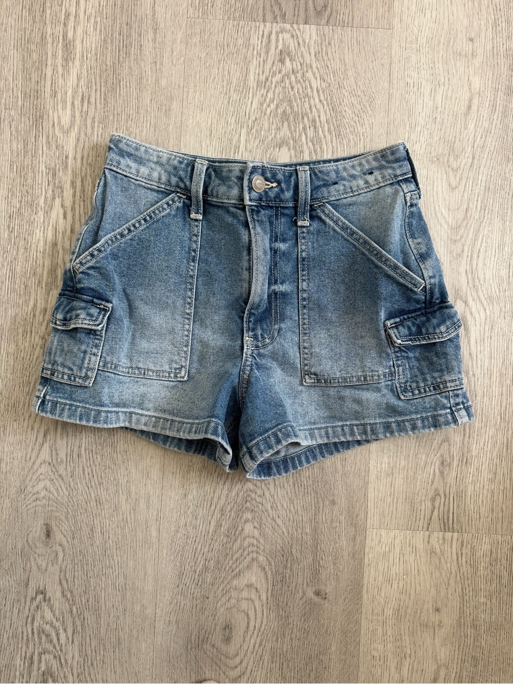 Hollister Washed Blue Denim Cargo Shorts
